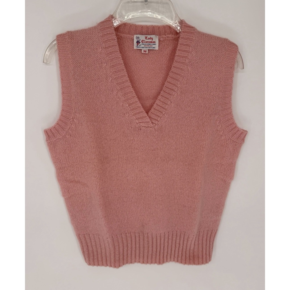Vtg Lady Clansman 100% Shetland Rose Pink Wool  Sweater Vest Sz 36